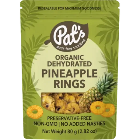 Pat's Organic Dried Pineapple Rings 80g pack