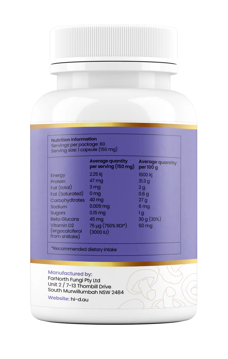 Hi-D Natural Vitamin D 3000IU 100% Shiitake Mushroom Powder 60C