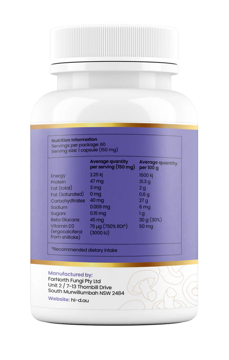 Hi-D Natural Vitamin D 3000IU 100% Shiitake Mushroom Powder 60C