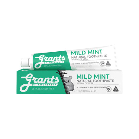 Grants of Australia Mild Mint Natural Toothpaste - Fluoride Free - 110g
