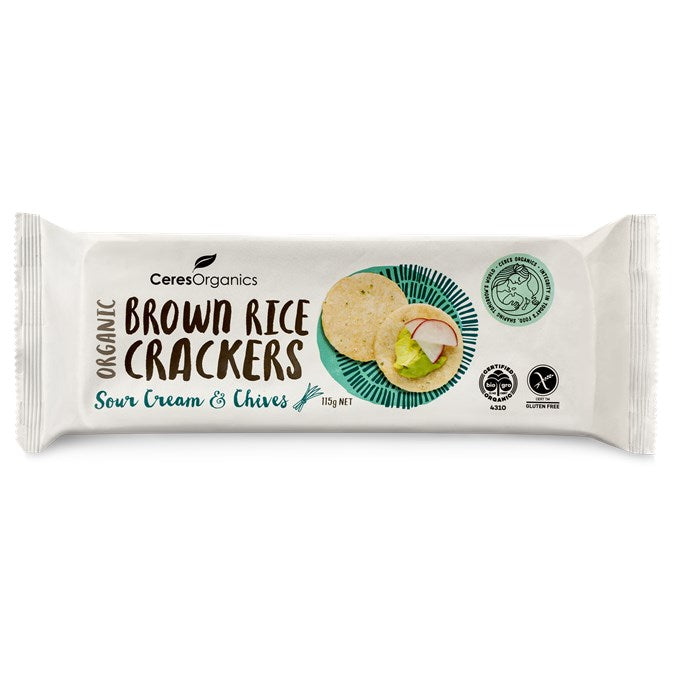 Ceres Organics Brown Rice Crackers Sour Cream & Chives 115g