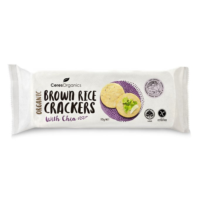 Ceres Organics Brown Rice Crackers With Chia 115g