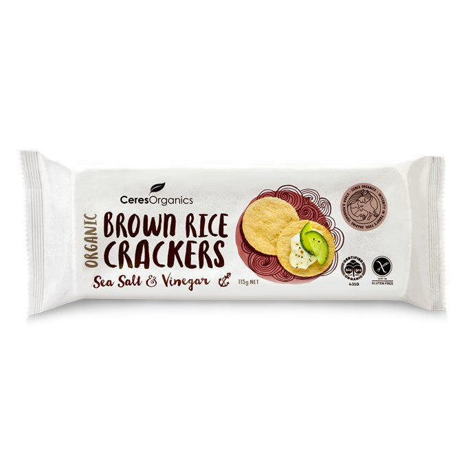 Ceres Organics Brown Rice Crackers, Sea Salt & Vinegar 115g