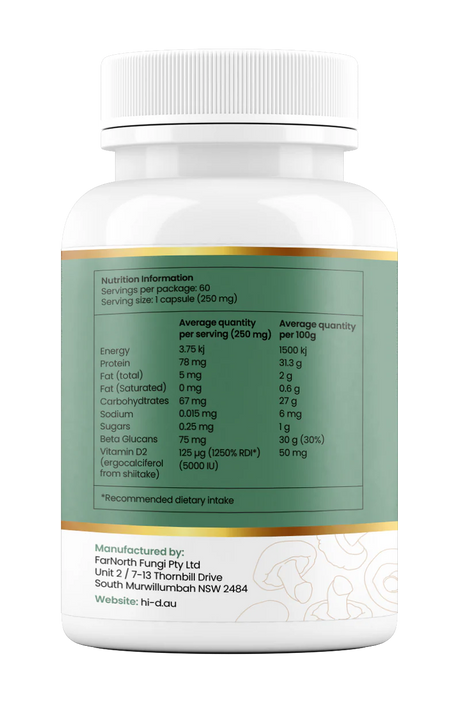 Hi-D Natural Vitamin D 5000IU 100% Shiitake Mushroom Powder 60C