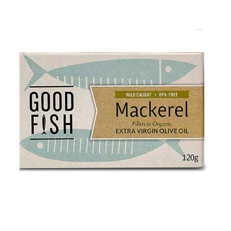 Good Fish Mackerel Fillets in Extra Virgin Olive Oil Tin Net: 120g Drained: 80g