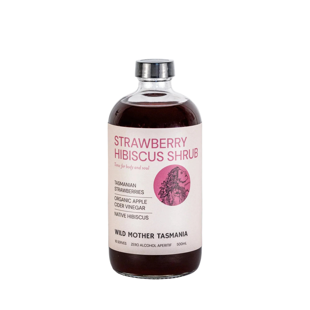 Wild Mother Tasmania Strawberry Native Hibiscus Organic Apple Cider Vinegar 500ml