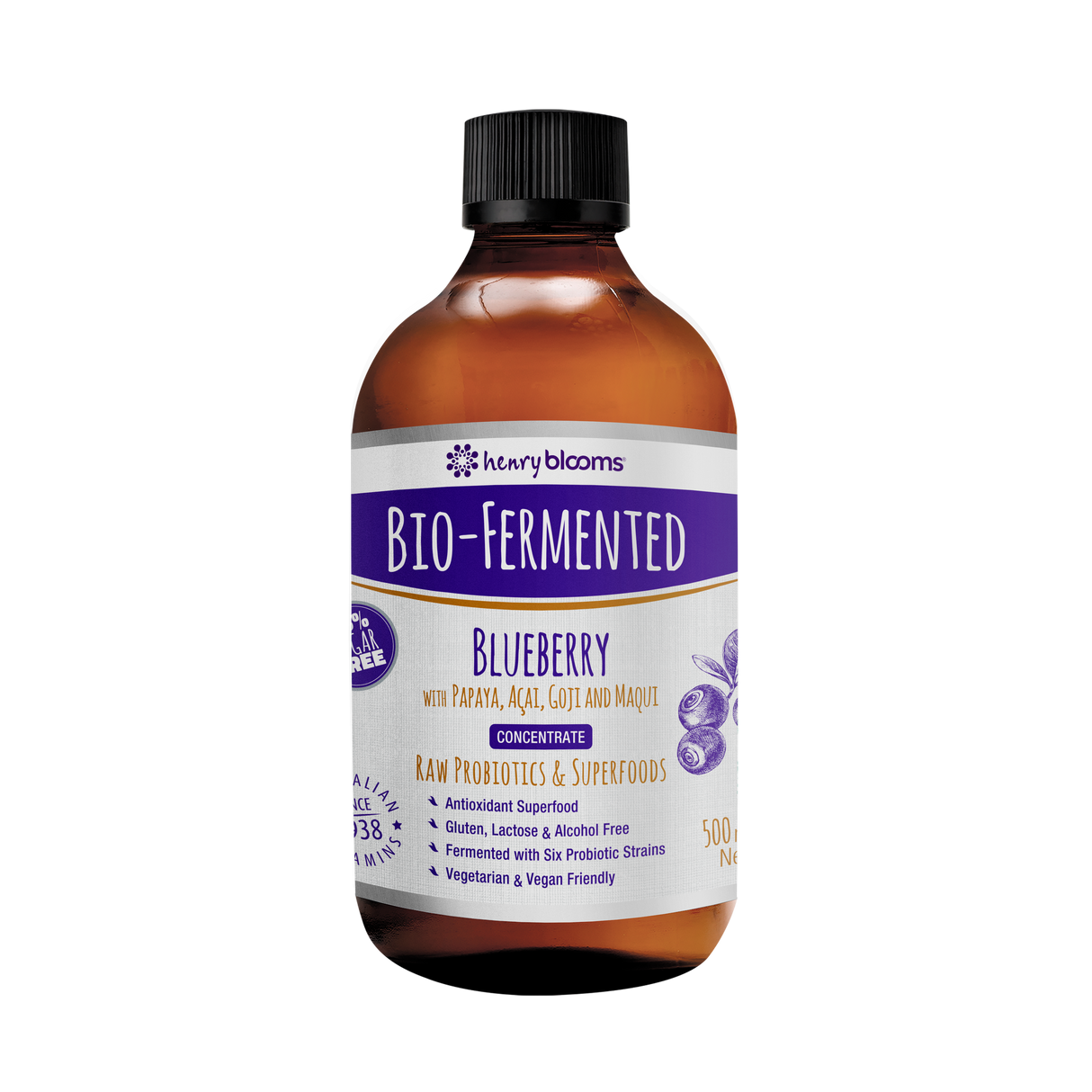 Henry Blooms Bio-Fermented Blueberry with Papaya, Acai, Goji and Maqui 500 ml