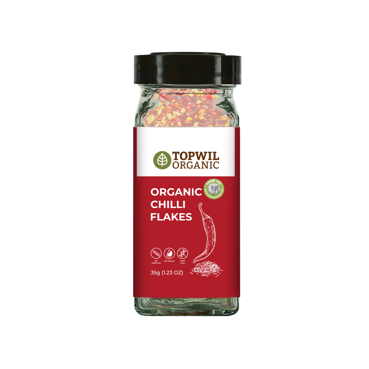 Topwil Organic Chilli Flakes 35g jar