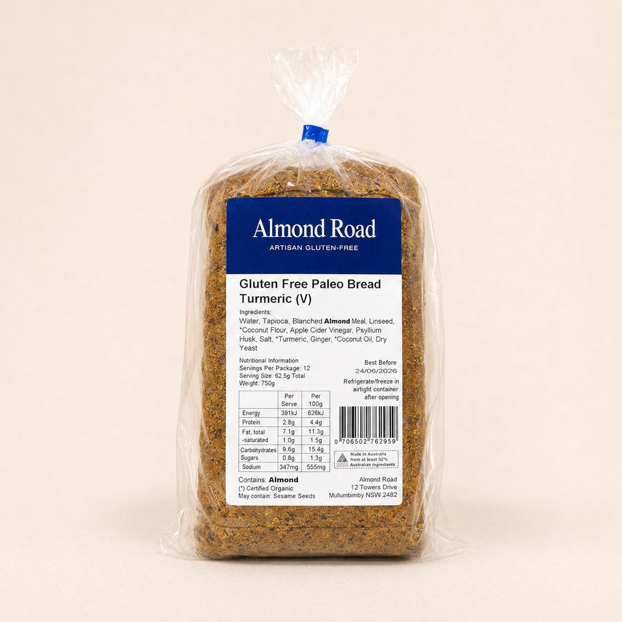 Almond Road Gluten Free Vegan Turmeric Bread 750g