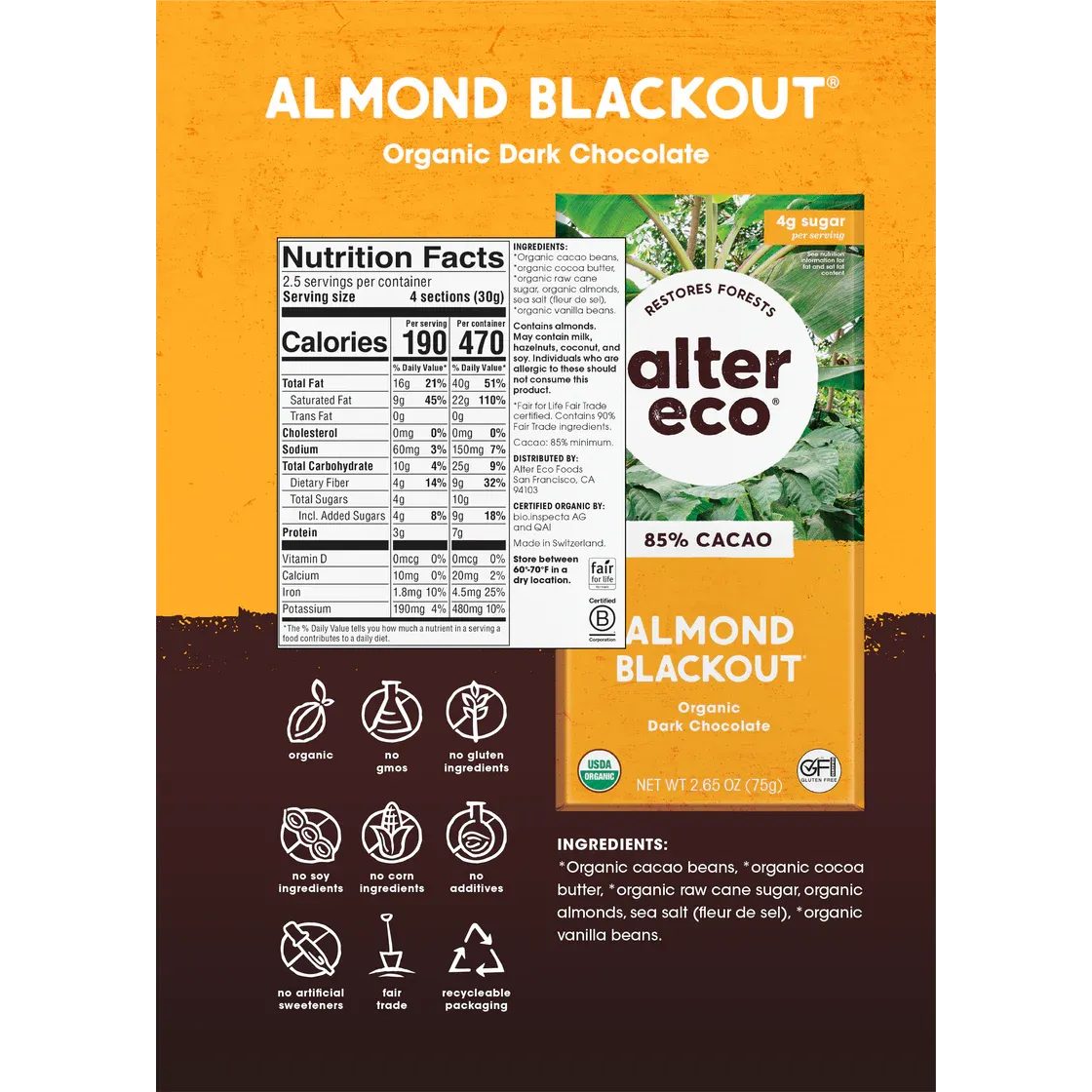 Alter Eco Almond Blackout 85% 75g