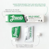 Grants of Australia Fresh Mint Natural Toothpaste Fluoride Free 110g