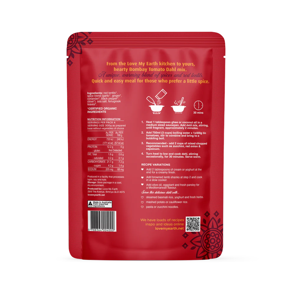 Love My Earth Organic Dahl Mix Bombay Tomato 200G