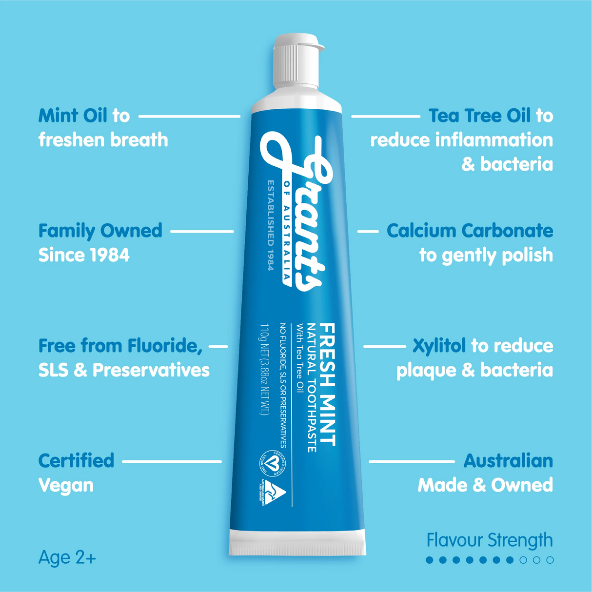 Grants of Australia Fresh Mint Natural Toothpaste Fluoride Free 110g