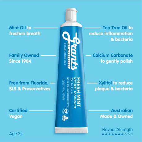 Grants of Australia Fresh Mint Natural Toothpaste Fluoride Free 110g