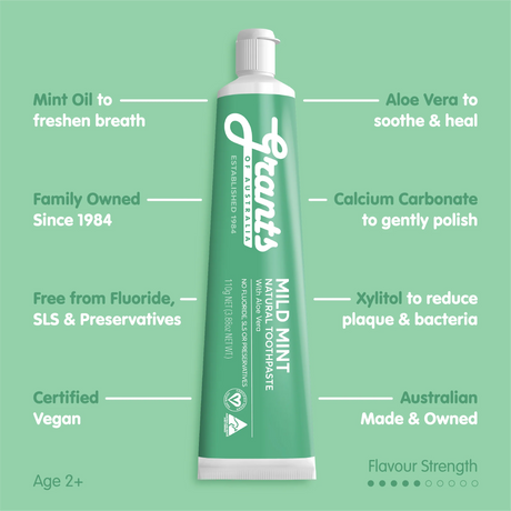 Grants of Australia Mild Mint Natural Toothpaste Fluoride Free 110g