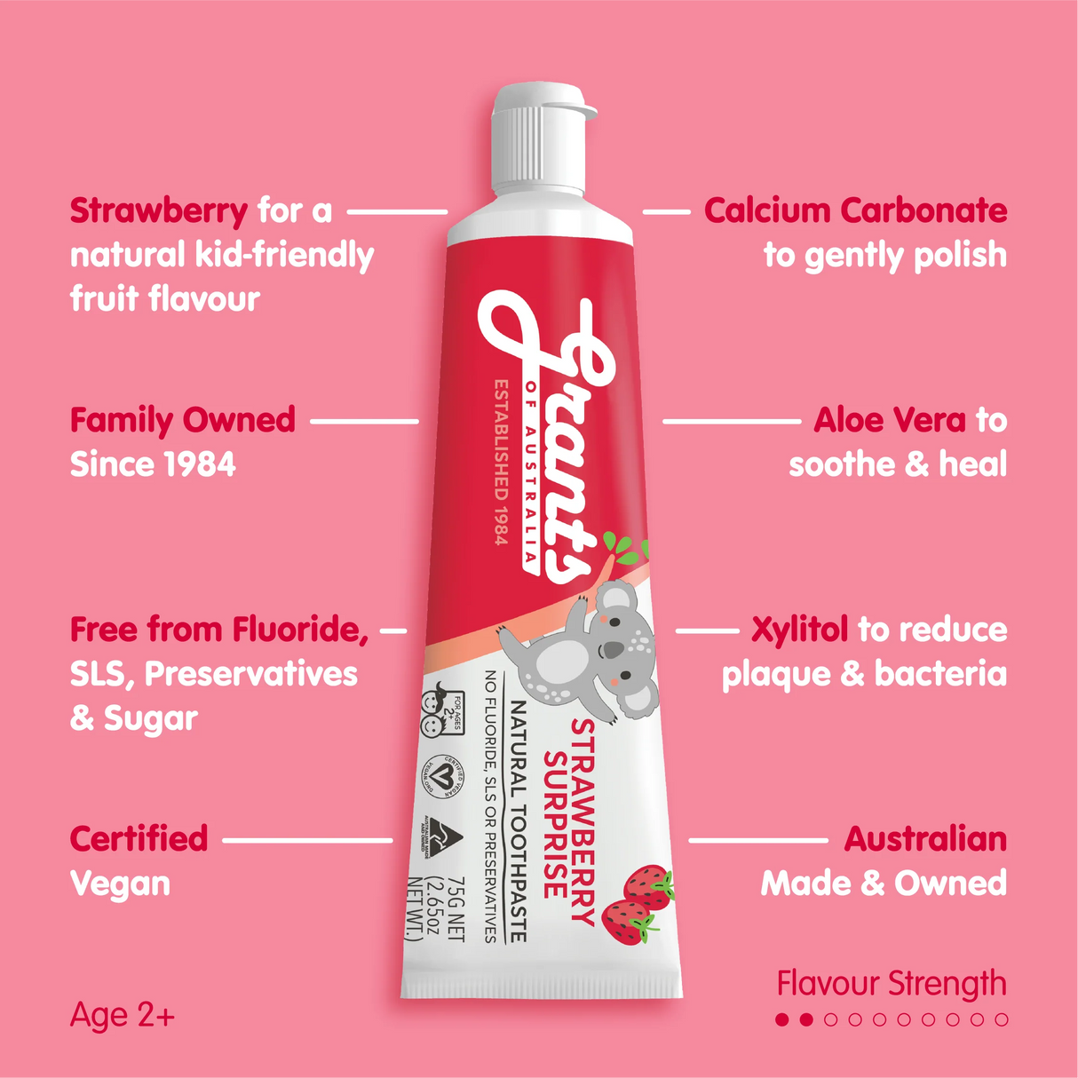 Grants of Australia Strawberry Surprise Kids Natural Toothpaste Fluoride Free 75g