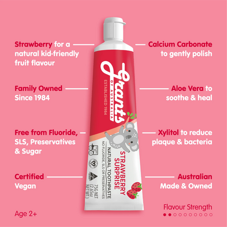 Grants of Australia Strawberry Surprise Kids Natural Toothpaste Fluoride Free 75g