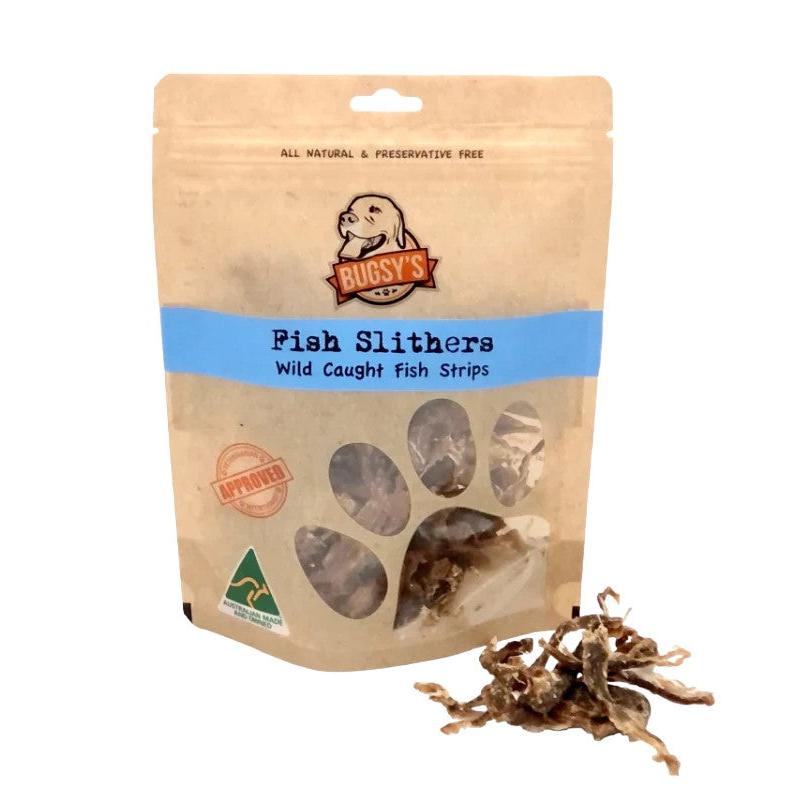 Bugsy's Fish Slithers Grey Mackerel Thin Strips Dog Treat 80g