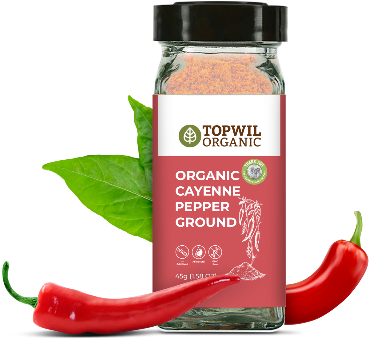 Topwil Org Cayenne Pepper 45g product pack