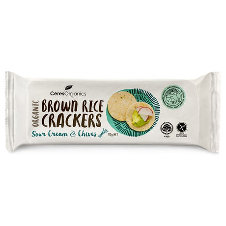 Ceres Organics Brown Rice Crackers Sour Cream & Chives 115g