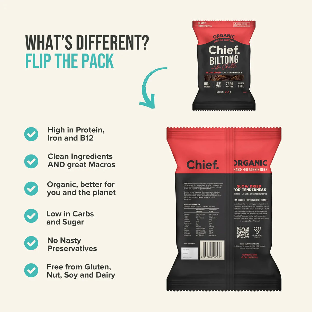 Chief Organic Biltong - Cayenne Chilli 30g