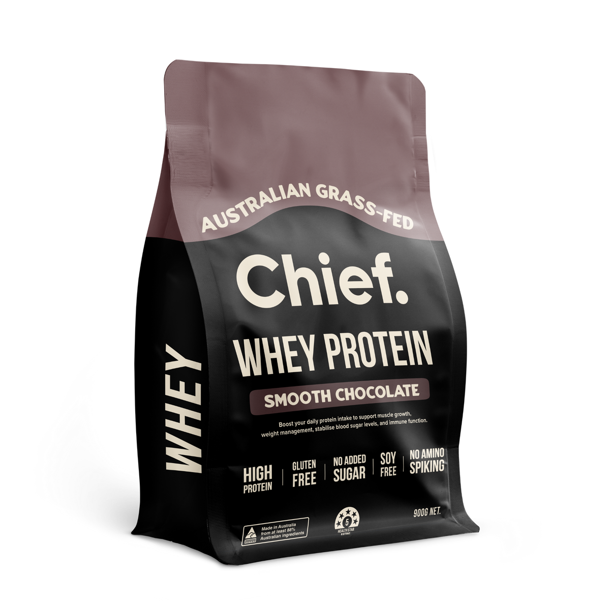 Chief Grass-fed Whey Protein Powder Smooth Chocolate 900g