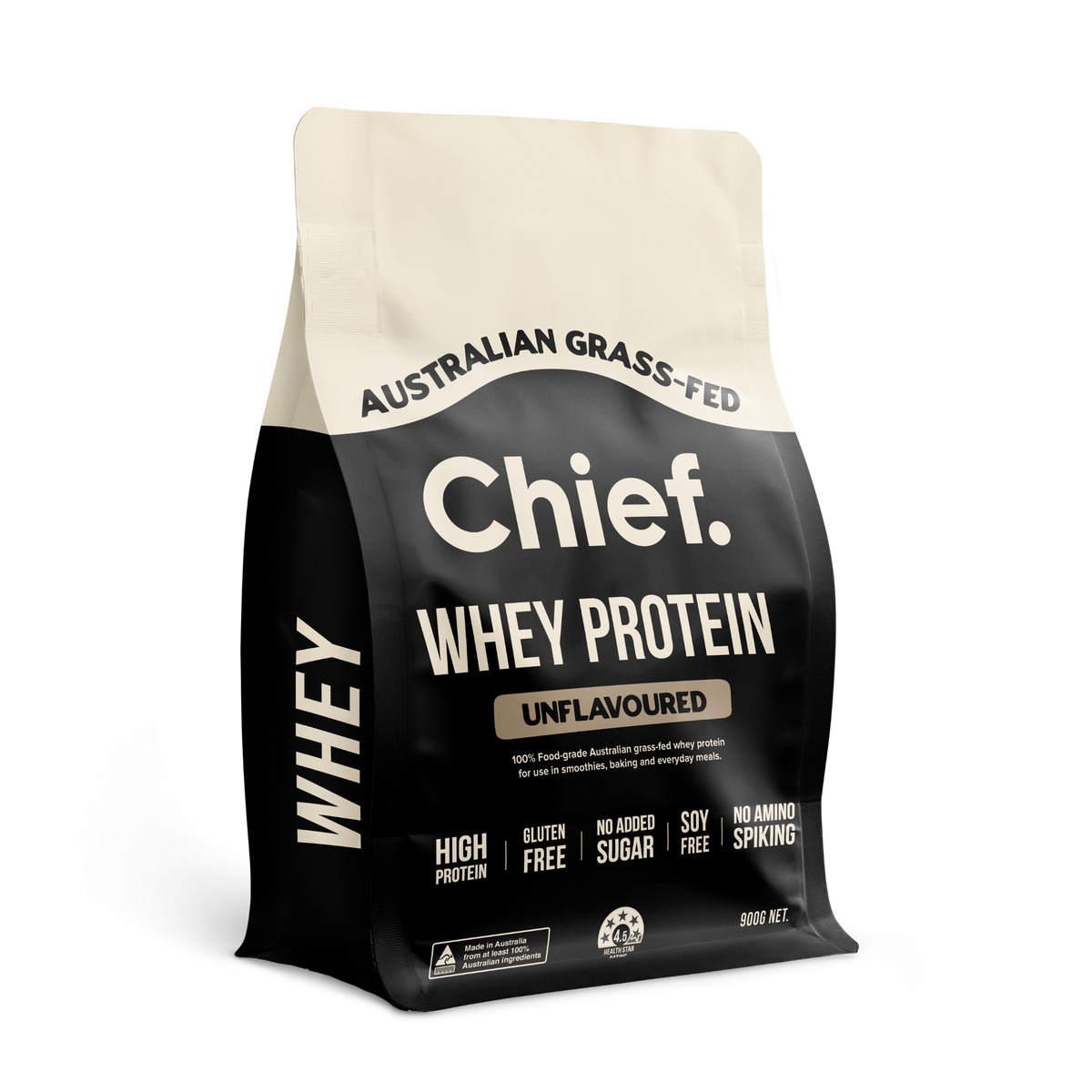 Chief Grass-fed Whey Protein Powder Unflavoured 900g