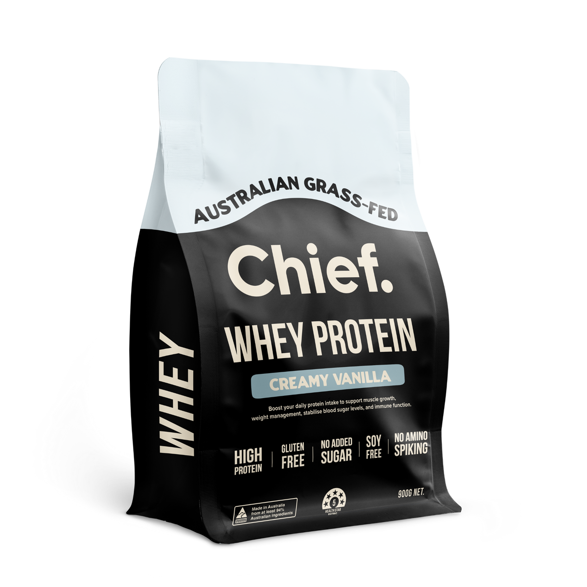 Chief Grass-fed Whey Protein Powder Creamy Vanilla 900g