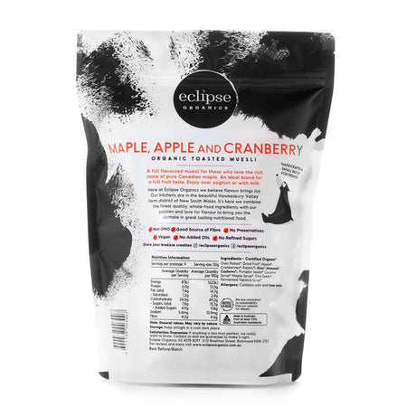 Eclipse Organics Toasted Muesli – Maple Apple and Cranberry 450g
