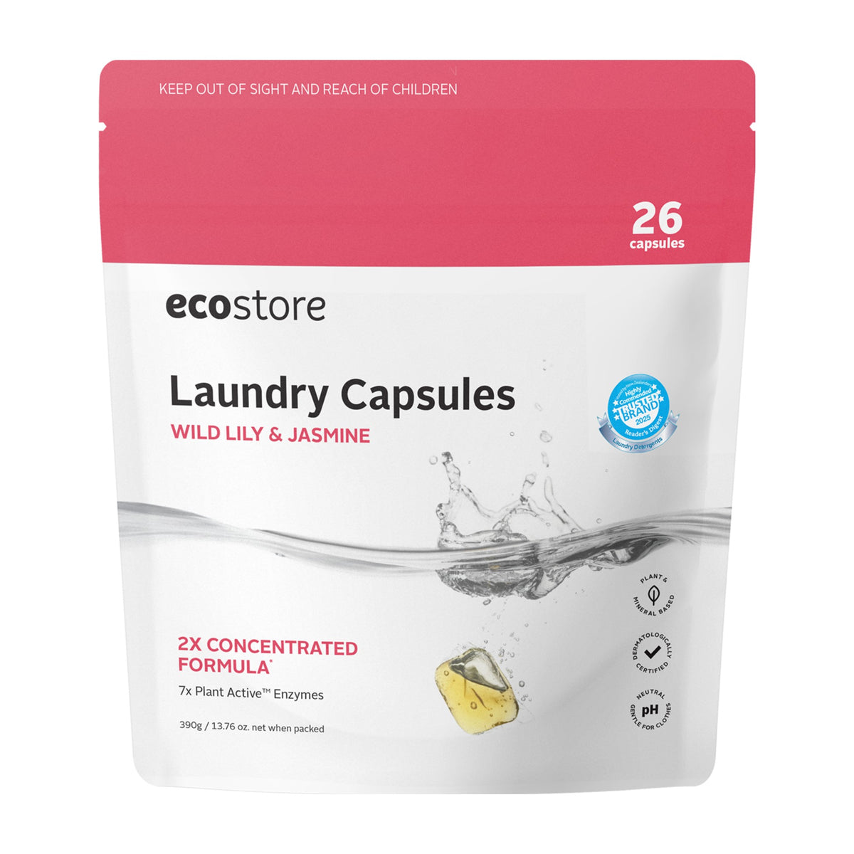 Ecostore Wild Lily & Jasmine Laundry Capsules 390g pouch, 26 capsules
