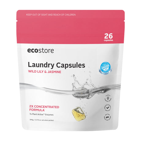 Ecostore Wild Lily & Jasmine Laundry Capsules 390g pouch, 26 capsules