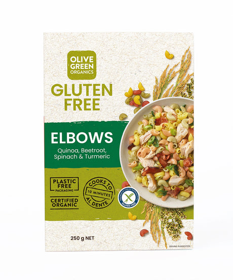 Olive Green Organics Quinoa Beetroot Spinach & Turmeric Elbows 250g