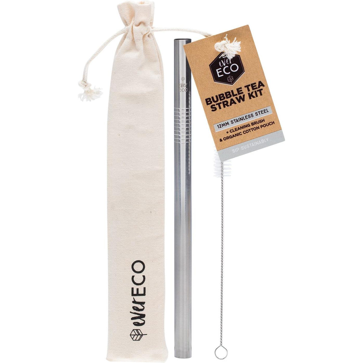 Ever Eco Bubble Tea Strawberry Kit Straight Stainless Steel + Cleaning Brush 1