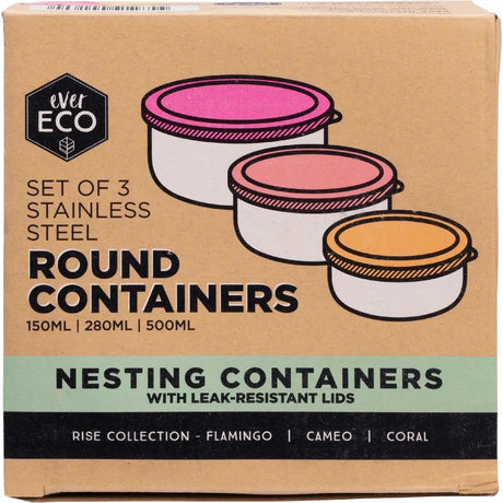 Ever Eco Stainless Steel Round Containers Leak Resistant 3pk