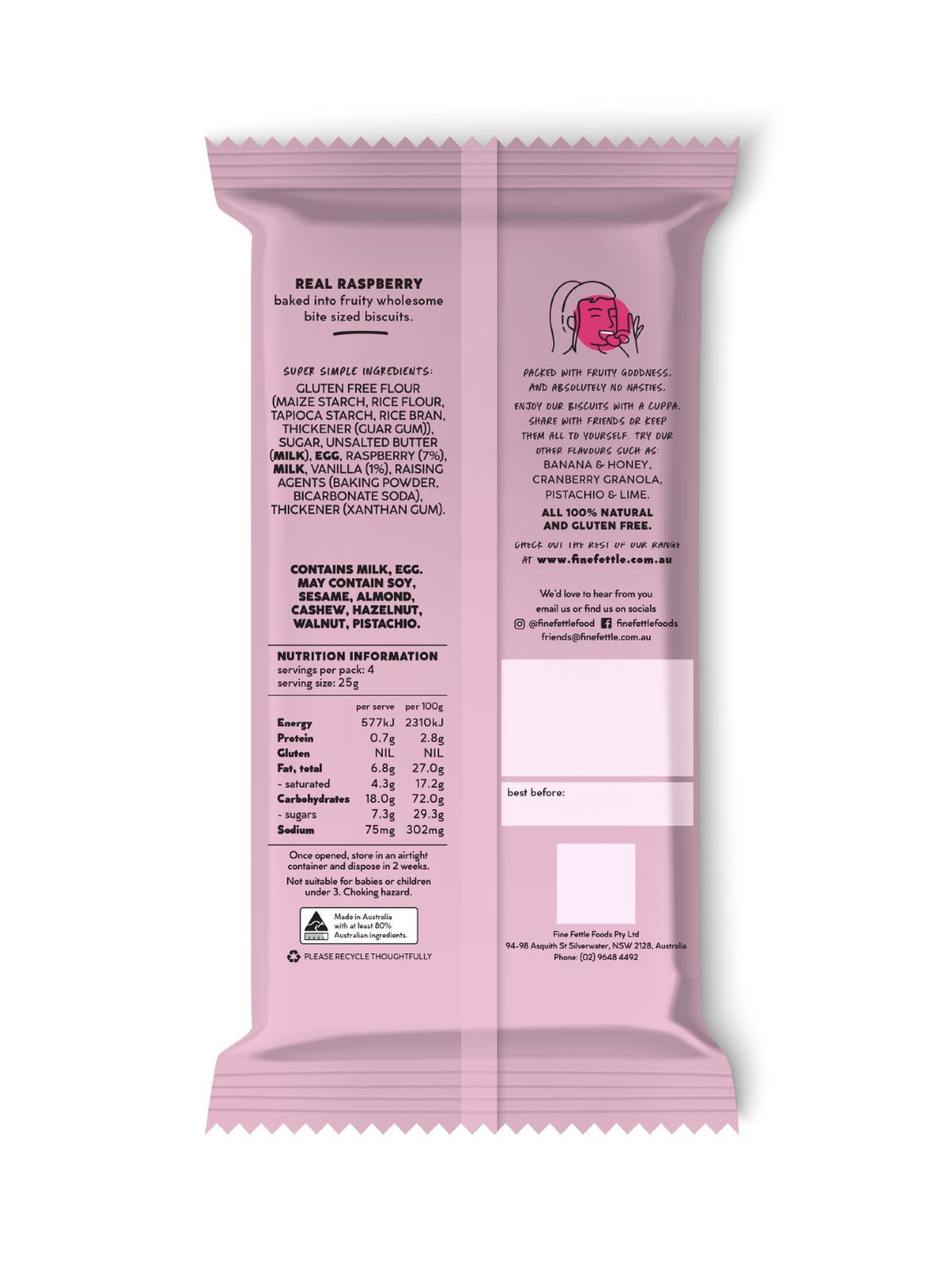 Fine Fettle Raspberry & Vanilla Biscuits back of pack