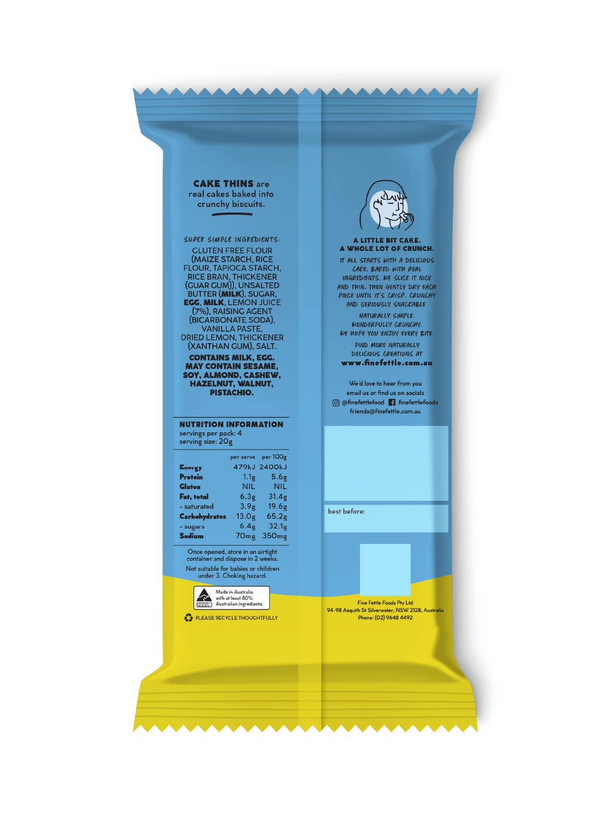 Fine Fettle Lemon Dream Cake Thins back of pack