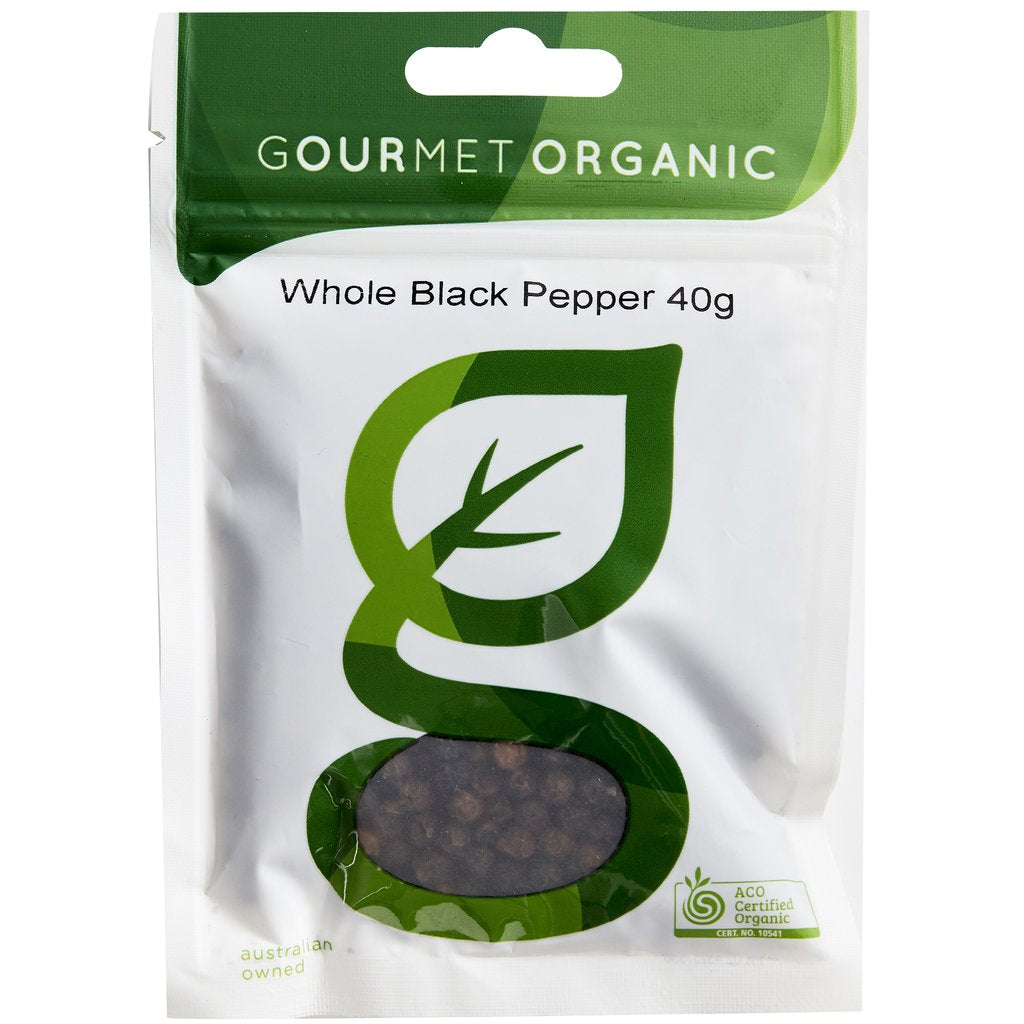 Gourmet Organic Whole Black Pepper 40g