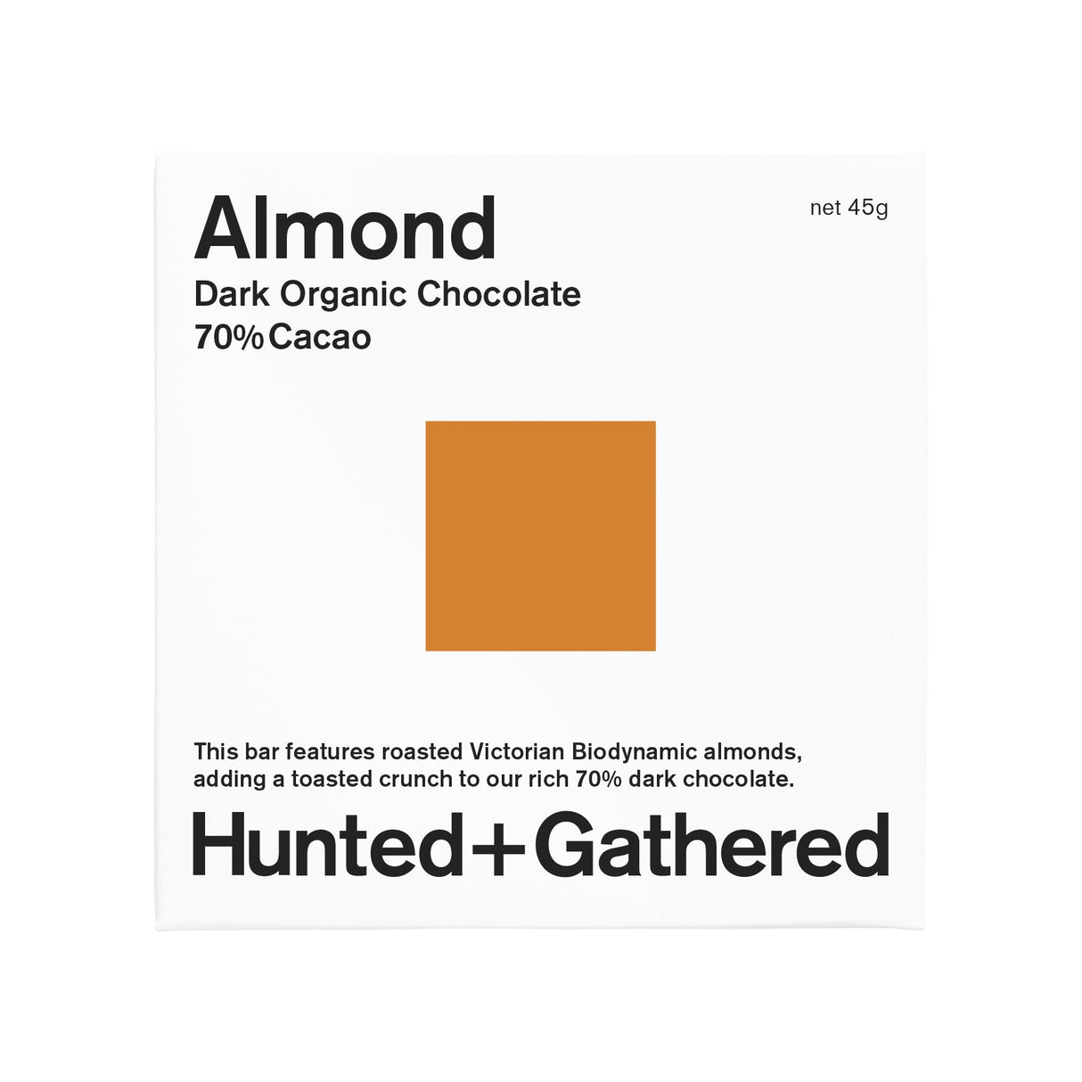 Hunted+Gathered Almond Dark Organic Chocolate 70% Cacao 200g