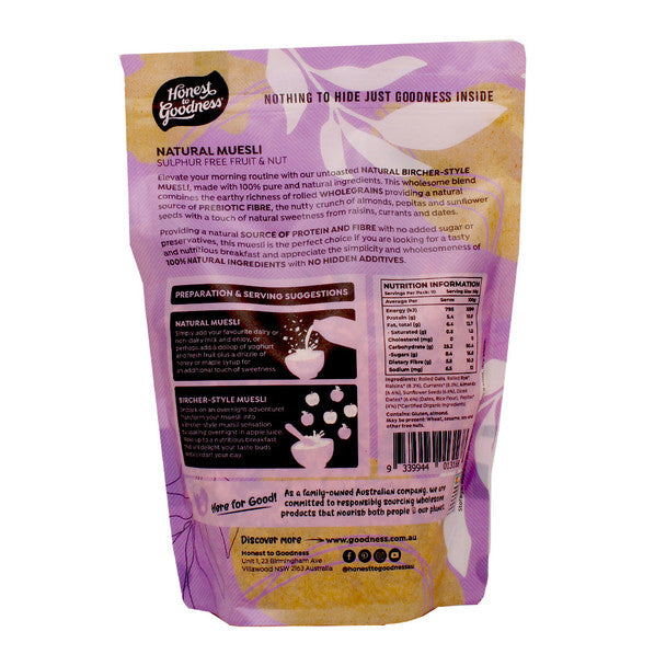 Honest to Goodness Natural Muesli - Sulphur Free Fruit & Nut 500g