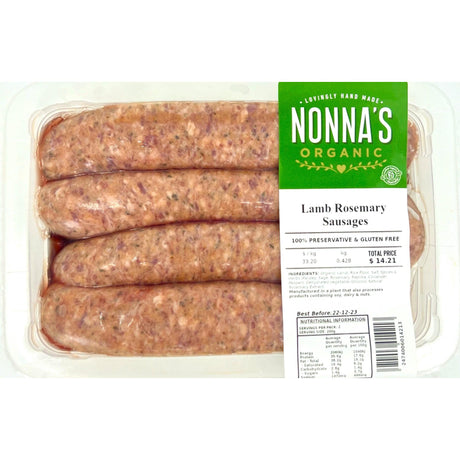 Nonna's Organic Meat Lamb Rosemary Sausages Per Kg