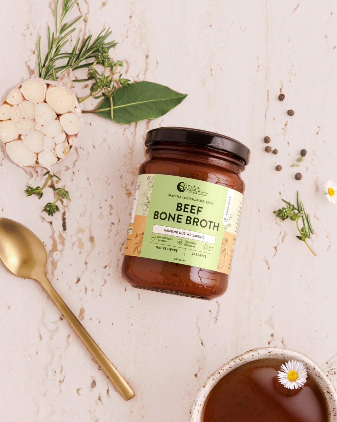 Nutra Organis Beef Bone Broth Concentrate Native Herbs 250g