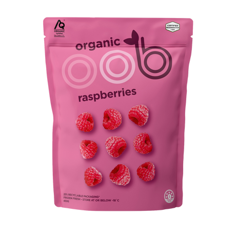 oob organic Frozen Raspberries 450g pack
