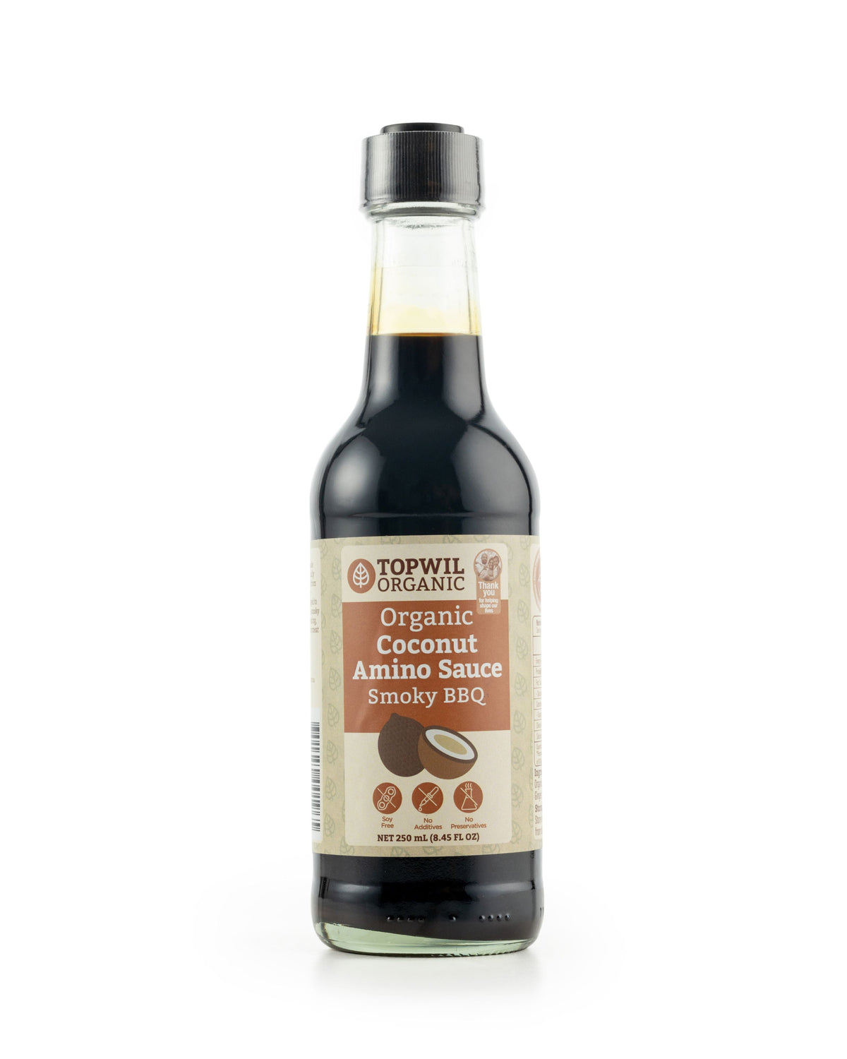 Topwil Organic Coconut Amino Smoky BBQ 250ml product pack