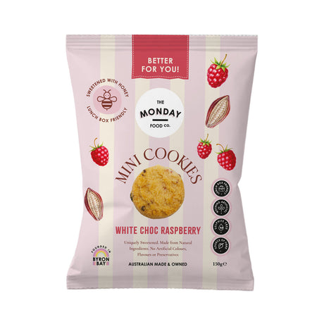 The Monday Food Co White Choc Raspberry Mini Cookies 150g