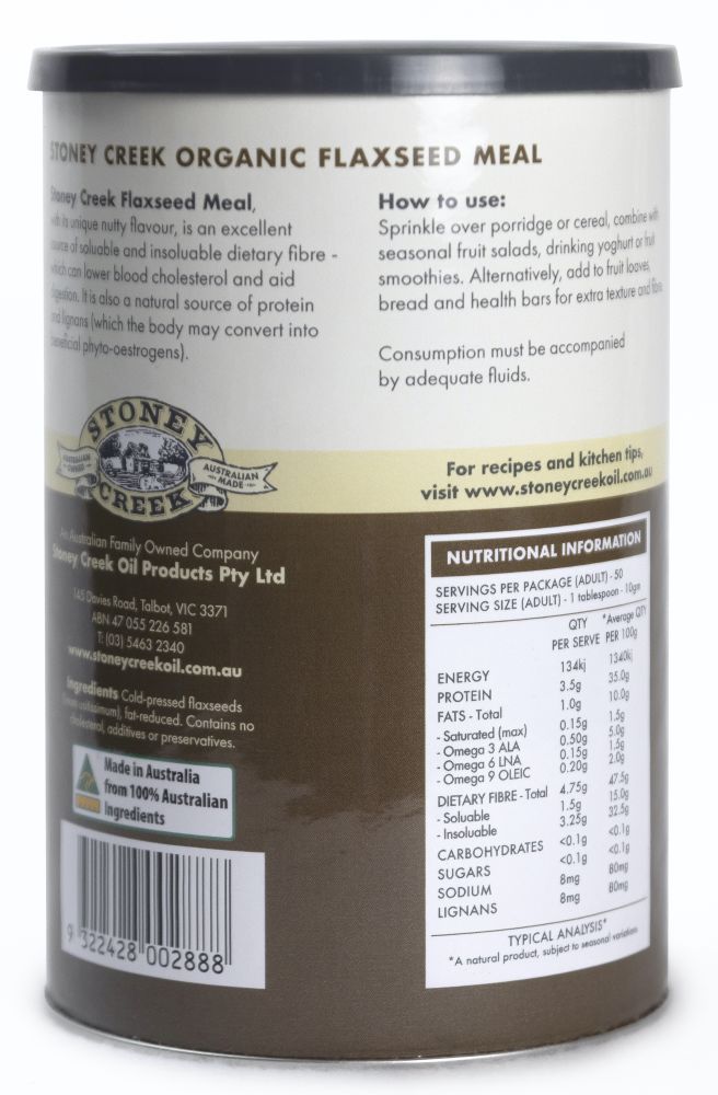 Stoney Creek FlaxseedOrganic Meal Brown 500g