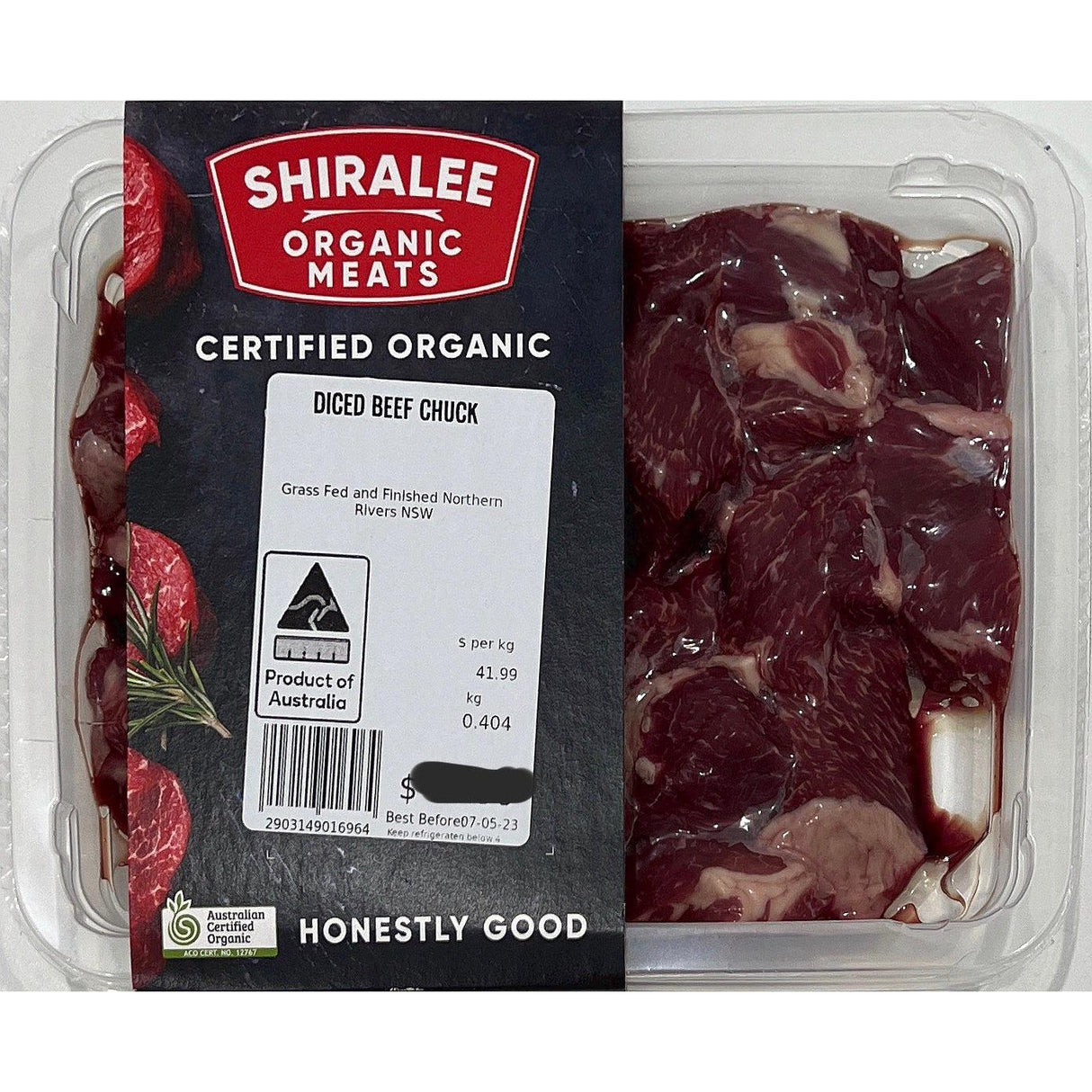 Shiralee Organic Meat Diced Beef Chuck Per Kg
