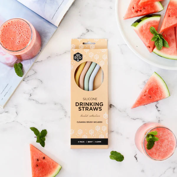 Ever Eco Silicone Straws Spring Pastels Bent 4 Pack