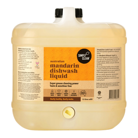 Simply Clean Mandarin Dishwash Liquid Bulk 15L