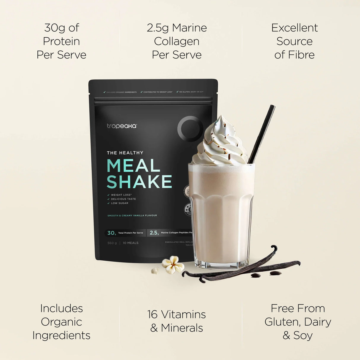 Tropeaka The Healthy Meal Shake Smooth & Creamy Vanilla 560g