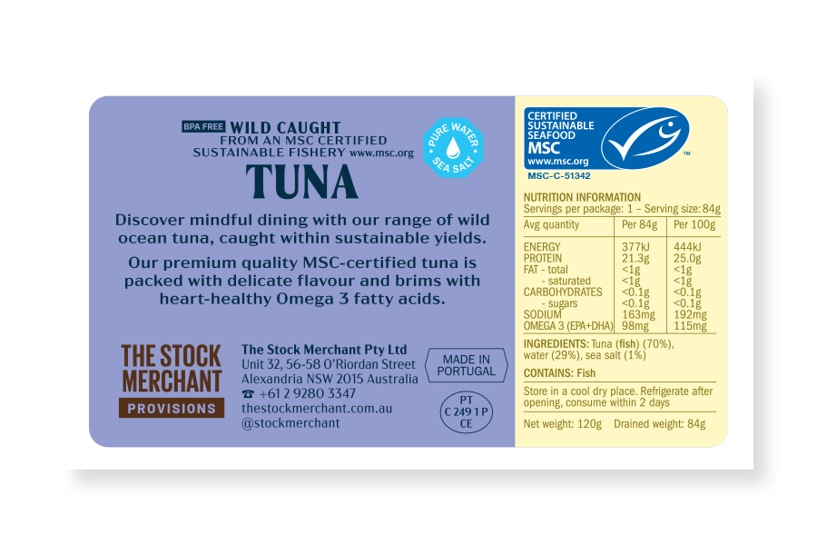 The Stock Merchant Stock Wild-Caught Tuna in Pure Water with Sea Salt 120g